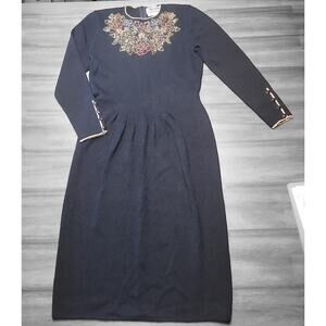 VTG Don Sayres Santana Knit Dress Size 4P (Wool‑Blend, Rhinestone Details) USA